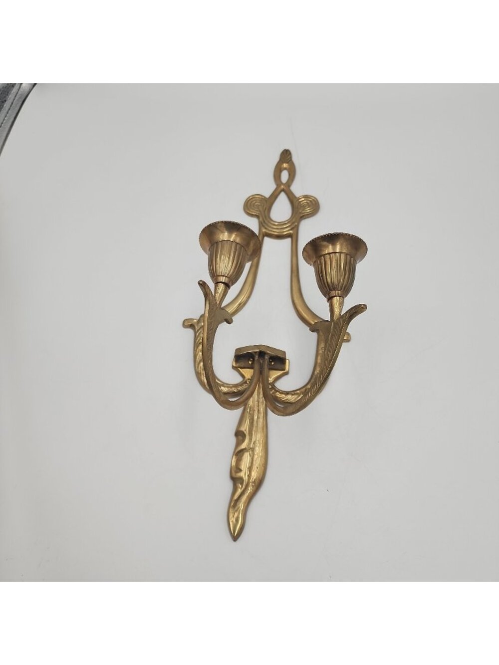 Vintage Solid Brass Candle Wall Sconce Swag Tassel Hollywood Classic 14"